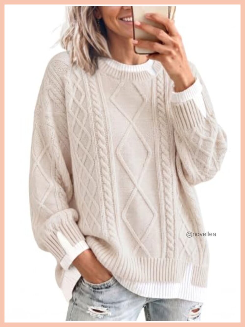 Oversized Cable Knit Sweater Chunky Crewneck Pullover Loose Fit Fall Winter